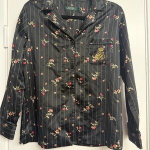 Ralph Lauren Black Floral Striped Top